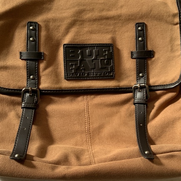 David Bitton BUFFALO laptop messenger bag tan canvas brown trim - Picture 6 of 10